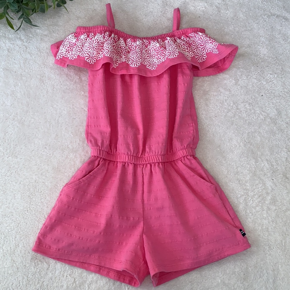 Nautica Pink Ruffle Romper 3T EUC